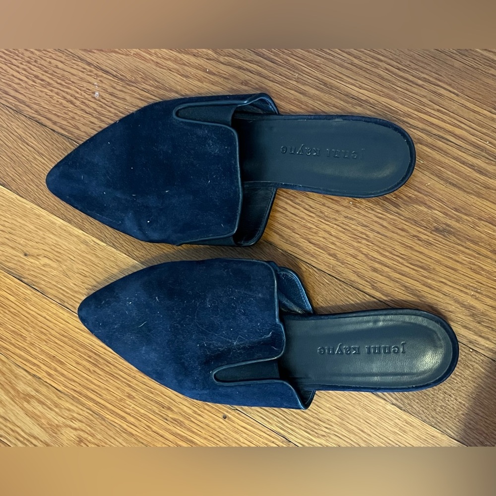 Jenni Kayne navy blue suede mules